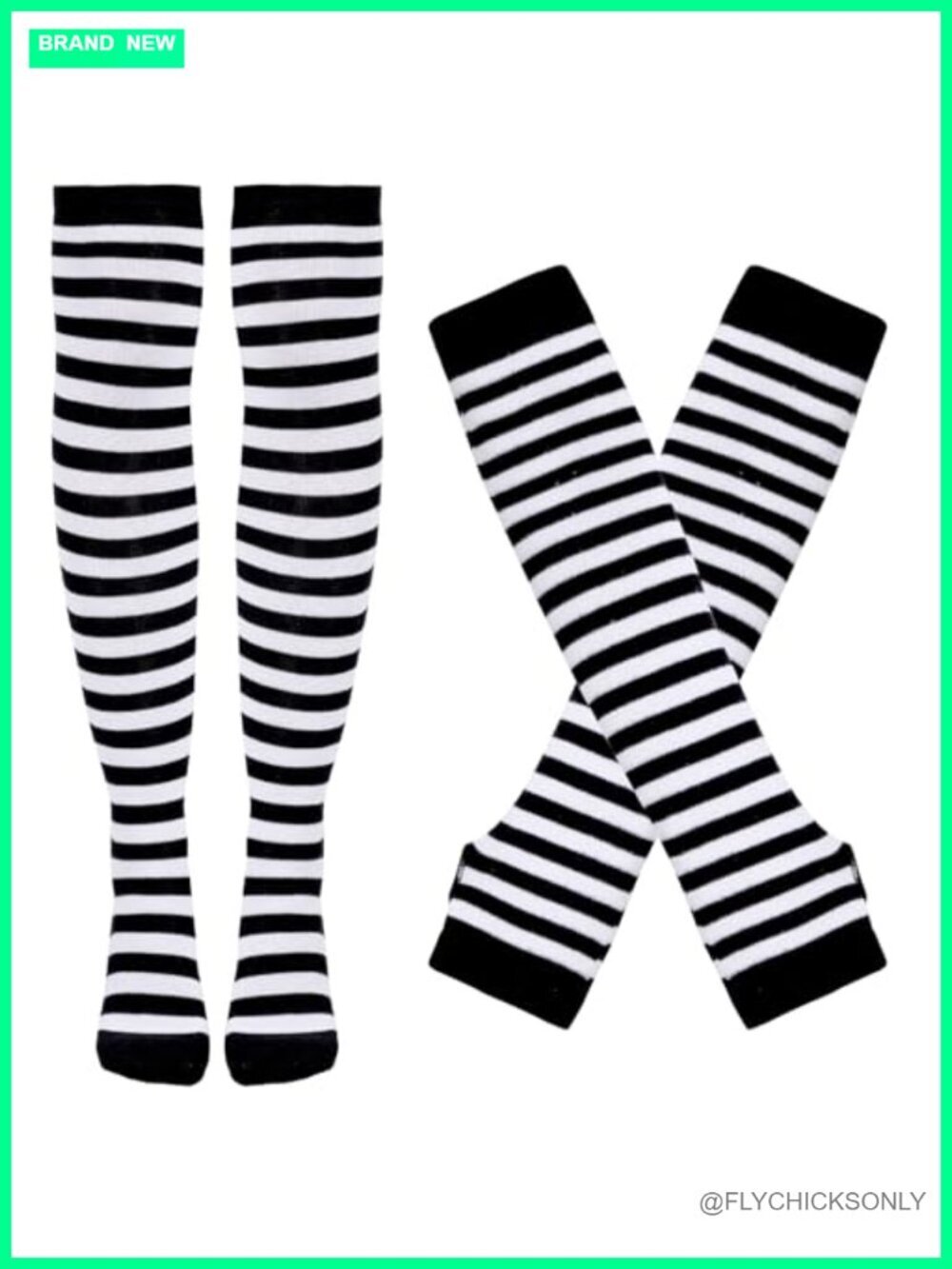 Arm Warmers & Knee High Socks Set Fingerless Gloves Knit Slim